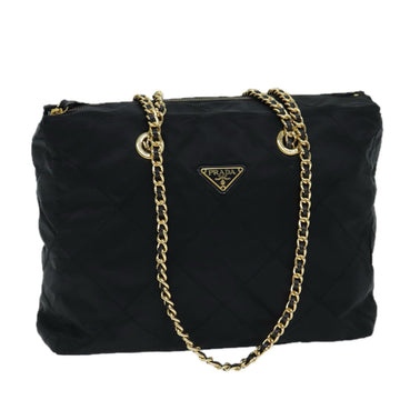 PRADA Chain Shoulder Bag Nylon Black Auth fm3521