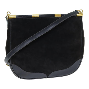 GUCCI Shoulder Bag Leather Suede Navy Auth fm3543