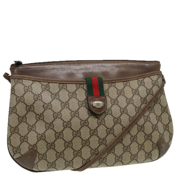 GUCCI GG Canvas Web Sherry Line Shoulder Bag PVC Leather Beige Green Auth fm3586