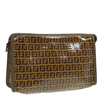 FENDI Zucchino Canvas Clutch Bag Coated Canvas Beige Auth fm3587