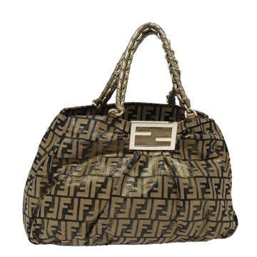 FENDI Zucca Canvas Chain Hand Bag Gold Auth fm3589