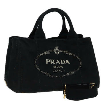 PRADA Canapa MM Hand Bag Denim 2way Black Auth fm3600