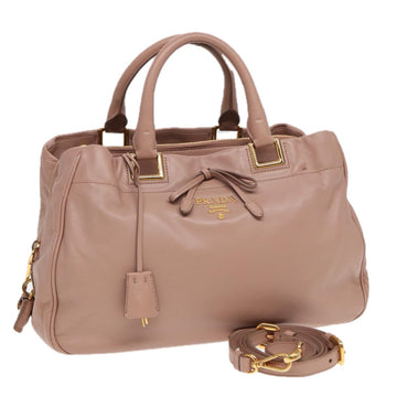 PRADA Hand Bag Leather 2way Beige Auth fm3644