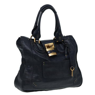 Chloe Paddington Hand Bag Leather Navy Gold Auth fm3689