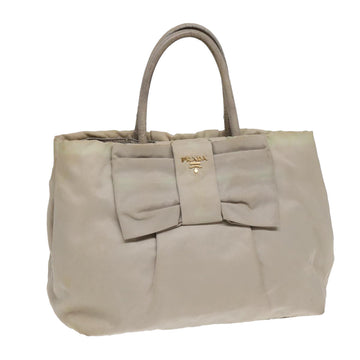 PRADA Hand Bag Nylon Beige Gold Auth fm3691