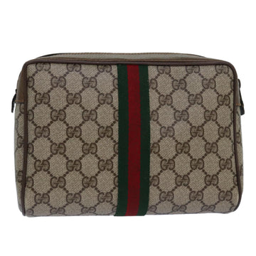 GUCCI GG Canvas Web Sherry Line Clutch Bag PVC Beige Green Red Auth fm3694