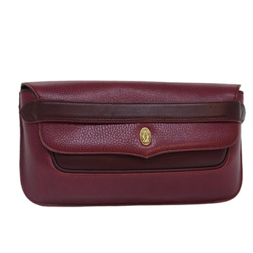 CARTIER Clutch Bag Leather Red Gold Auth fm3728