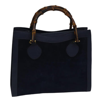 GUCCI Bamboo Hand Bag Suede Leather Navy Gold 002 123 0260 Auth fm3756