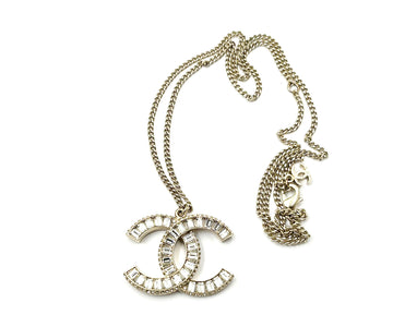 CHANEL Gold CC Baguette Crystal Pendant Necklace