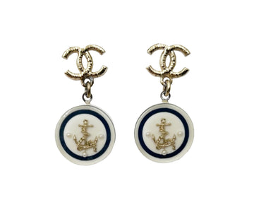 CHANEL Gold CC Sailing Dangle Piercing Earrings