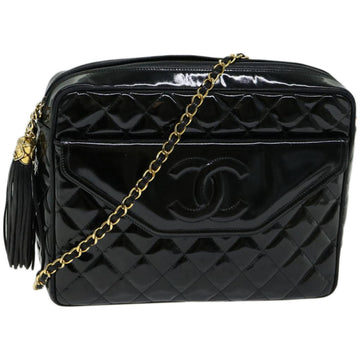 CHANEL Matelasse Chain Shoulder Bag Patent leather Black CC Auth hk1071