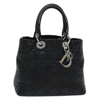 CHRISTIAN DIOR Lady Dior Canage Hand Bag Lamb Skin Black Auth hk1282