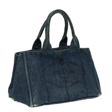 PRADA Canapa MM Hand Bag Denim Blue Auth hk1389