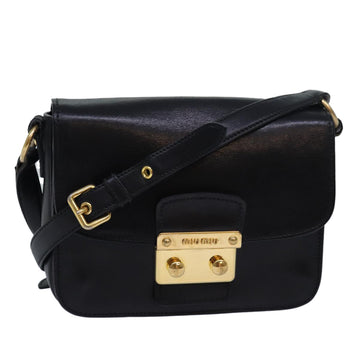 MIU MIU Shoulder Bag Leather Black Auth hk1397