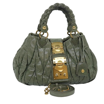 MIU MIU Matelasse Hand Bag Leather 2way Green Auth hk1399