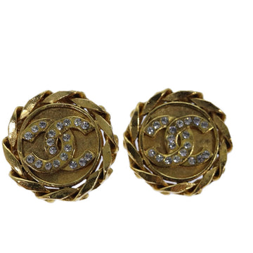 CHANEL COCO Mark Earring metal Gold CC Auth hk1465