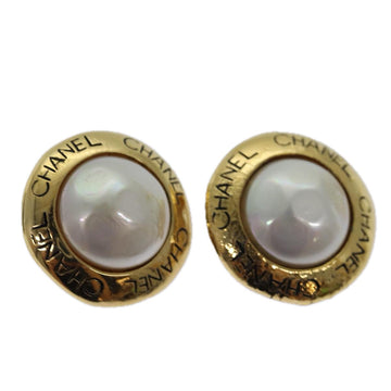 CHANEL Pearl Earring metal Gold CC Auth hk1468