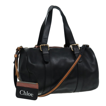 Chloe Hand Bag Leather Black Auth hk1546