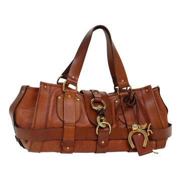 Chloe Kerala Hand Bag Leather Brown Gold Auth hk1581