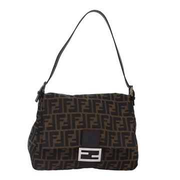 FENDI Zucca Canvas Mamma Baguette Shoulder Bag Brown Black Silver Auth hk1612