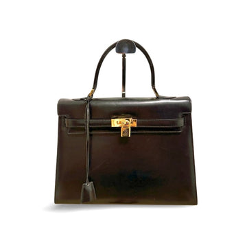 BALLY 80's vintage black boxcalf leather kelly bag