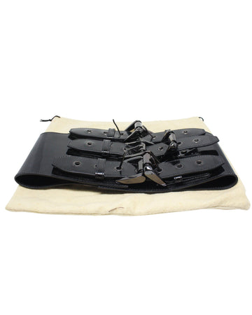 Mulit Buckled Wide Patent Leather Belt
