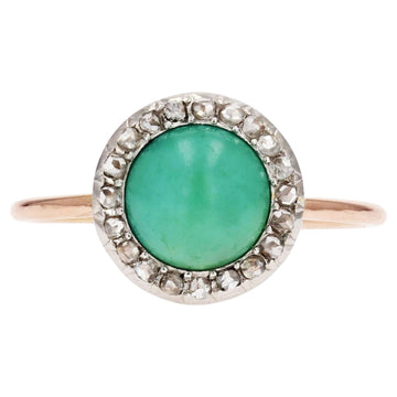 20th Century Turquoise Diamonds 18 Karat Rose Gold Round in Shape Ring