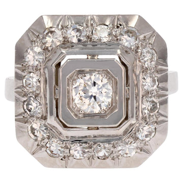 1930s Art Deco 18 Karat White Gold Diamond Squarred Ring