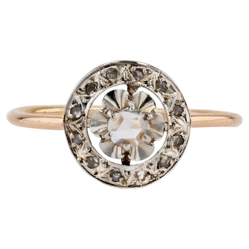 1900s Rose-Cut Diamonds 18 Karat Rose Gold Round Ring