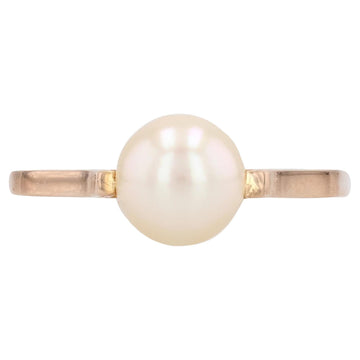 Modern 18 Karat Yellow Gold Cultured Pearl Solitaire Ring