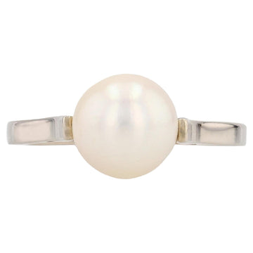 Modern 18 Karat White Gold Cultured Pearl Solitaire Ring