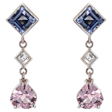 Baume Creation Sapphire Diamond Morganite 18 Karat White Gold Pendant Earrings