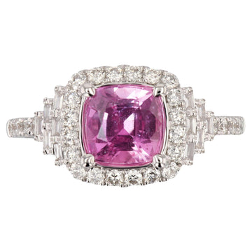 Art Deco Style Unheated Pink Ceylon Sapphire Diamonds 18 Karat White Gold Ring