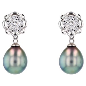 New Tahitian Pearl Diamonds 18 Karat White Gold Dangle Convertible Stud Earrings
