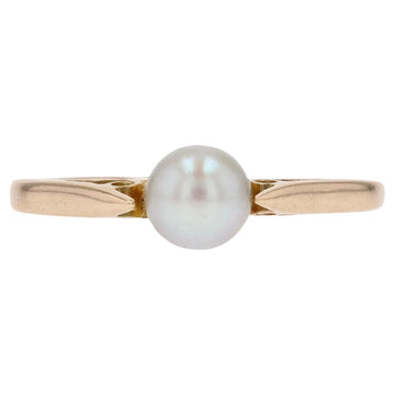 20th Century Cultured Pearl 18 Karat Yellow Gold Solitaire Ring
