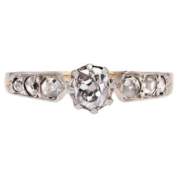 19th Century Diamonds 18 Karat Rose Gold Platinum Solitaire Ring