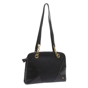 BALLY Matelasse Shoulder Bag Leather Black Auth ki3834