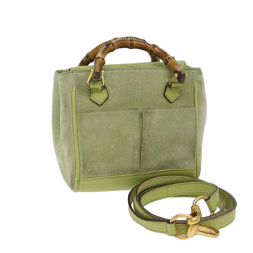GUCCI Bamboo Hand Bag Suede 2way LIme Green 007 2214 0238 Auth ki4306