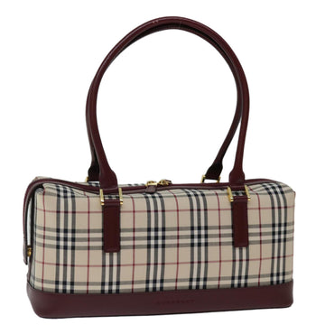 BURBERRY Nova Check Hand Bag Canvas Leather Beige Wine Red Auth ki4316