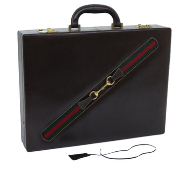 GUCCI Horsebit Old  Briefcase Leather Red Green Brown Auth ki4323