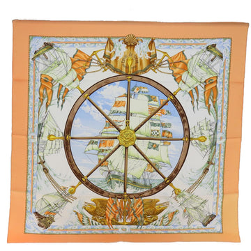 HERMES Carre 90 vive le vent Scarf Silk Orange Auth ki4369