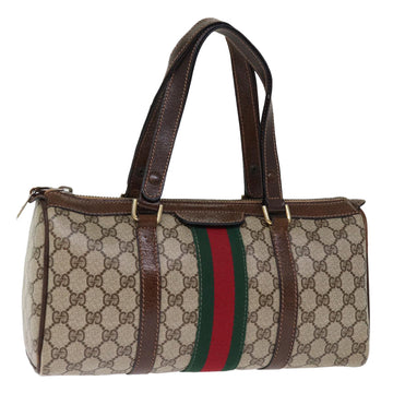 GUCCI GG Supreme Web Sherry Line Boston Bag PVC Beige Red Green Auth ki4475