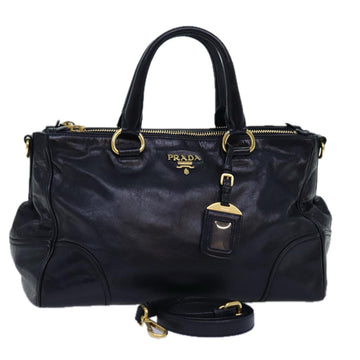 PRADA Hand Bag Leather 2way Navy Auth ki4478