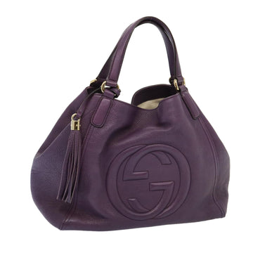 GUCCI Soho Interlocking Fringe Tote Bag Leather Purple 282309 Auth ki4558