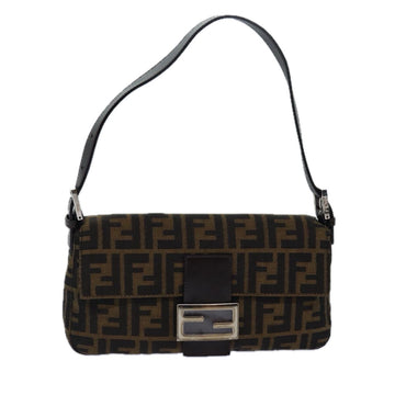 FENDI Zucca Canvas Mamma Baguette Shoulder Bag Brown Black Auth ki4559A