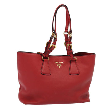 PRADA Tote Bag Leather Red Auth ki4588