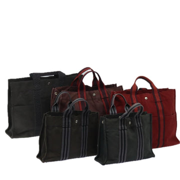 HERMES Fourre Tout Tote Bag Canvas 5Set Gray Red Brown Auth ki4591