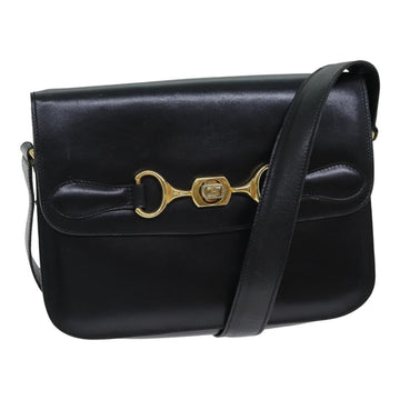 CELINE Shoulder Bag Leather Black Auth ki4625