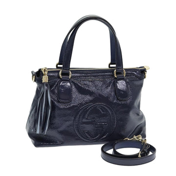 GUCCI Soho Tote Bag Enamel 2way Navy 308362 Auth ki4673