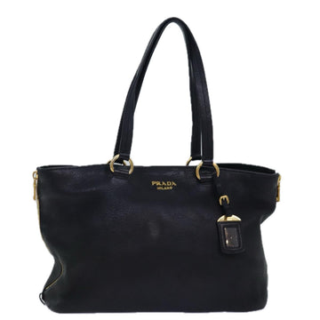 PRADA Tote Bag Leather Black Gold Auth ki4703